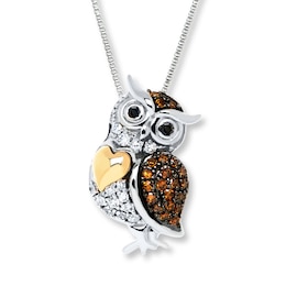 Owl Diamond Necklace 1/6 Carat tw Sterling Silver & 10K Yellow Gold 18&quot;