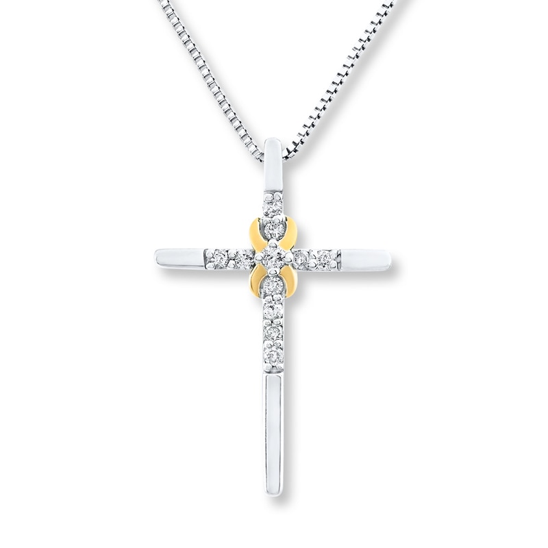 Main Image 1 of Cross Necklace 1/8 ct tw Diamonds Sterling Silver & 10K Yellow Gold