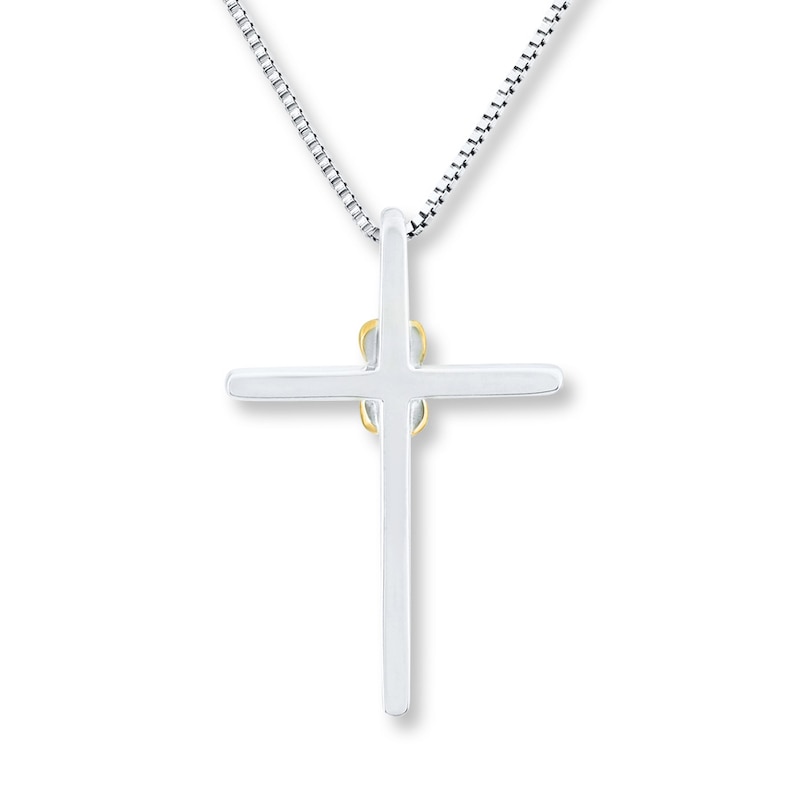 Main Image 3 of Cross Necklace 1/8 ct tw Diamonds Sterling Silver & 10K Yellow Gold