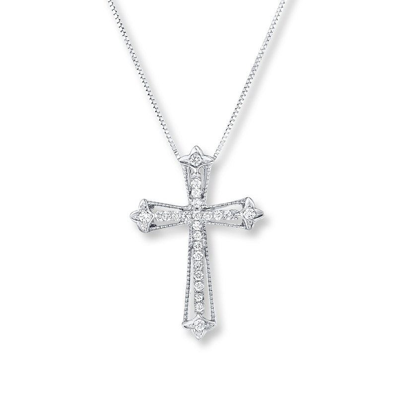 Main Image 1 of Diamond Cross Necklace 1/6 ct tw Round-cut 10K White Gold