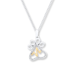 Paw Necklace 1/20 ct tw Diamonds Sterling Silver & 10K Yellow Gold