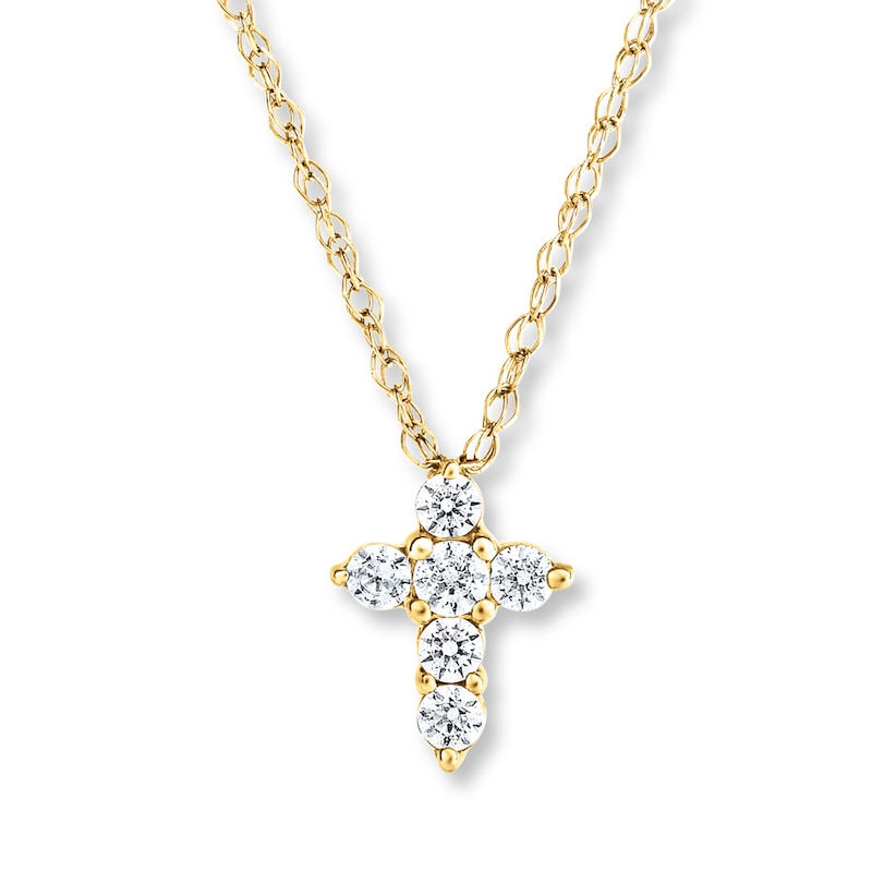 Main Image 1 of Diamond Cross Necklace 1/10 ct tw Round-cut 10K Yellow Gold