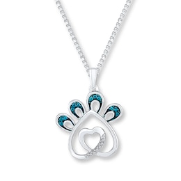 Paw Print Necklace 1/15 ct tw Diamonds Sterling Silver 18&quot;