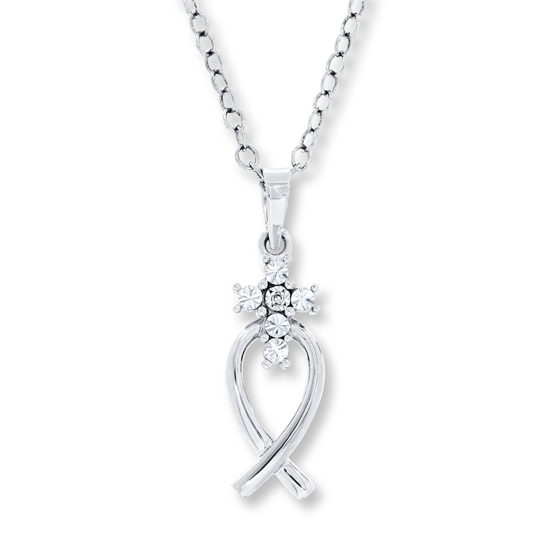 Main Image 1 of Cross Necklace Diamond Accent Sterling Silver