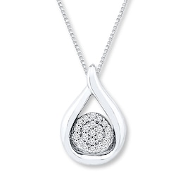 Teardrop Necklace 1/10 ct tw Diamonds Sterling Silver 18&quot;