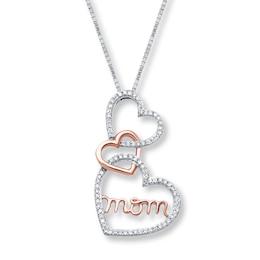 Mom Heart Necklace 1/4 ct tw Diamonds Sterling Silver & 10K Rose Gold
