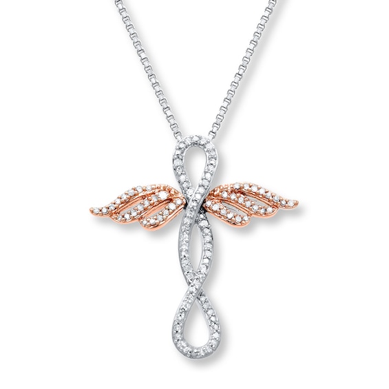 Winged Necklace 1/5 ct tw Diamonds Sterling Silver & 10K Rose Gold