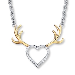 Heart/Antlers Necklace 1/15 ct tw Diamonds Sterling Silver & 10K Yellow Gold 18&quot;