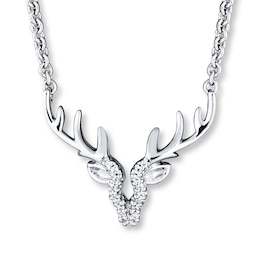 Deer Necklace 1/20 ct tw Diamonds Sterling Silver 17&quot;