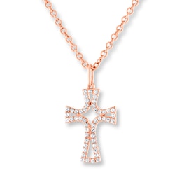 Diamond Cross Necklace 1/6 Carat tw 10K Rose Gold 18&quot;