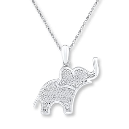 Diamond Elephant Necklace 1/8 ct tw Round-cut Sterling Silver 18&quot;