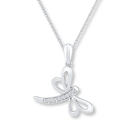 Diamond Dragonfly Necklace 1/20 ct tw Round-cut Sterling Silver 18&quot;