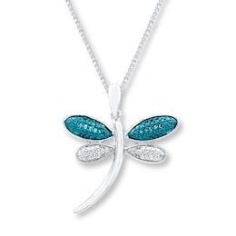 Dragonfly Necklace 1/20 ct tw Blue Diamonds Sterling Silver 18&quot;