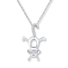 Diamond Monkey Necklace Sterling Silver 18&quot;