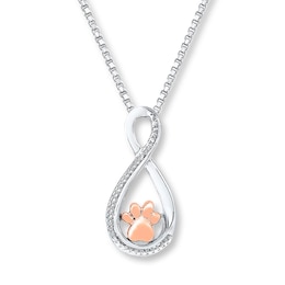 Paw Print Necklace 1/20 ct tw Sterling Silver & 10K Rose Gold 18&quot;