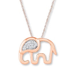 Elephant Necklace Diamond Accents 10K Rose Gold 18&quot;