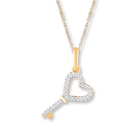 Heart Key Necklace 1/20 ct tw Diamonds 10K Yellow Gold 18&quot;