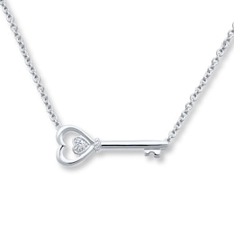 &quot;Key to My Heart&quot; Diamond Key Necklace Sterling Silver