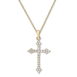 Diamond Cross Necklace 1/4 ct tw Round-cut 10K Yellow Gold 18&quot;