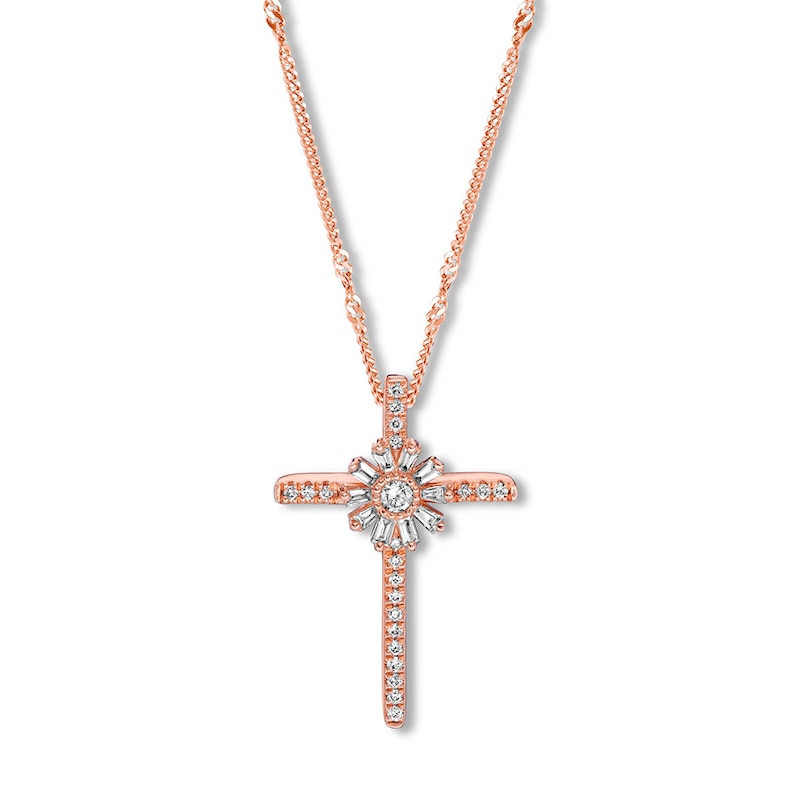 Main Image 1 of Emmy London Diamond Cross Necklace 1/5 ct tw 10K Rose Gold