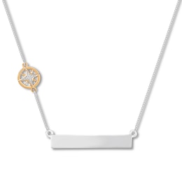&quot;Wanderlust&quot; Bar Necklace with Compass Sterling Silver & 10K Yellow Gold