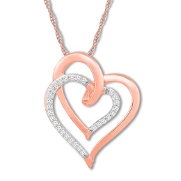 Double Heart Diamond Necklace 1/8 Carat tw 10K Rose Gold 18&quot;