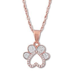 Diamond Paw Print Necklace 1/10 ct tw Round-cut 10K Rose Gold 18&quot;