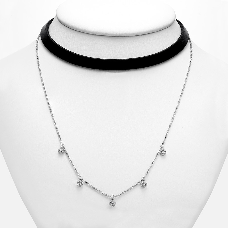 Layered Choker Necklace 1/5 ct tw Diamonds Sterling Silver 12"