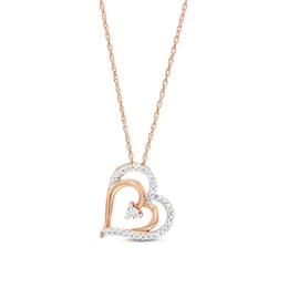 Diamond Heart Necklace 10K Rose Gold 18&quot;