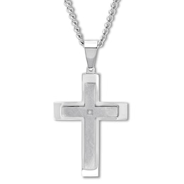Men's Cross Necklace Diamond Accent Stainless Steel 24&quot;