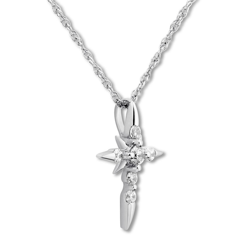 Main Image 2 of Diamond Cross Necklace 1/8 ct tw Round-cut 10K White Gold 18&quot;