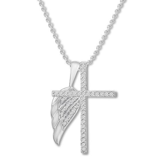 Diamond Cross & Angel Wing Necklace 1/8 ct tw Sterling Silver | Kay