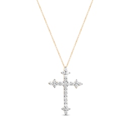 Diamond Cross Necklace 1/2 ct tw Round-cut 10K Yellow Gold 18&quot;