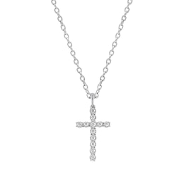 Diamond Cross Necklace 1/4 ct tw Round-cut 10K White Gold 18&quot;