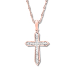 Diamond Cross Necklace 1/6 ct tw Round-cut 10K Rose Gold 18&quot;