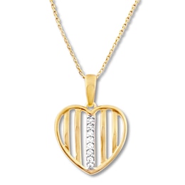 Diamond Heart Necklace 1/15 ct tw Round-cut 10K Yellow Gold 18&quot;