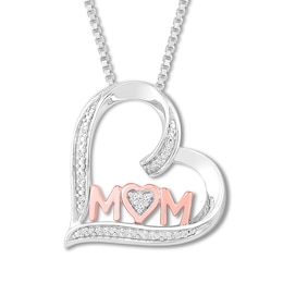 Diamond Mom Heart Necklace 1/20 ct tw Sterling Silver & 10K Rose Gold 18&quot;