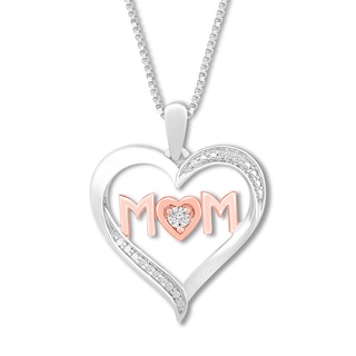Diamond Mom Heart Necklace Sterling Silver/10K Rose Gold | Kay