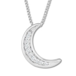 Crescent Moon Necklace 1/20 ct tw Diamonds Sterling Silver 18&quot;