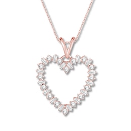Diamond Heart Necklace 1/4 ct tw Round & Baguette 10K Rose Gold 18&quot;