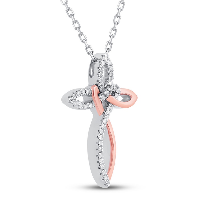 Diamond Cross Necklace 1/10 ct tw Sterling Silver & 10K Rose Gold | Kay