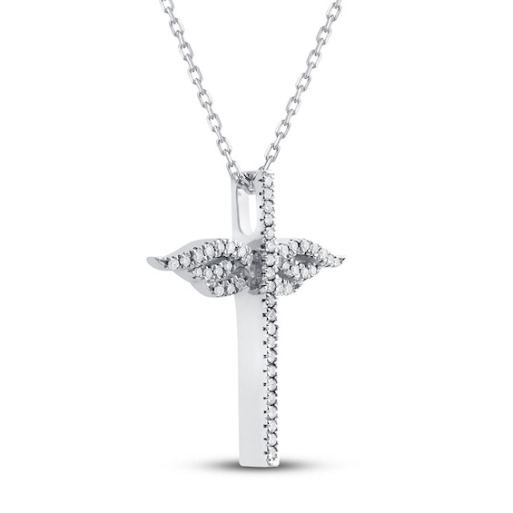 Diamond Angel Wing Cross Necklace 1/10 ct tw Sterling Silver | -Main ...