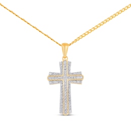 Men's Diamond Cross Necklace 1/3 ct tw Round-cut 10K Yellow Gold 22&quot;