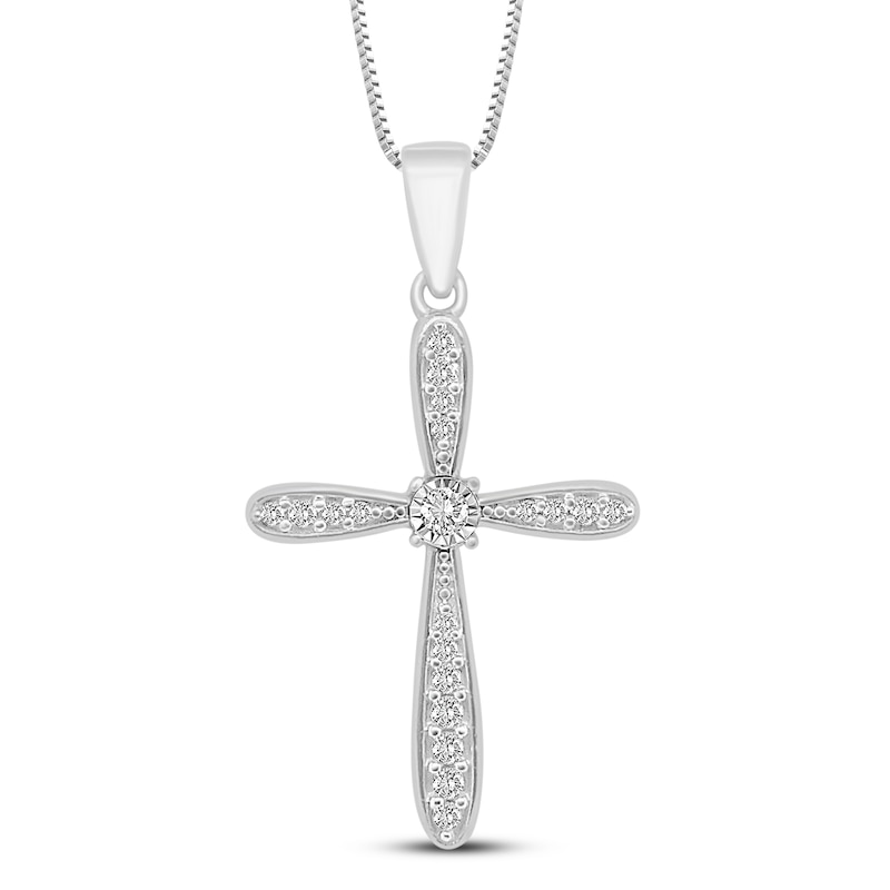 Main Image 1 of Diamond Cross Necklace 1/8 ct tw 10K White Gold 18&quot;