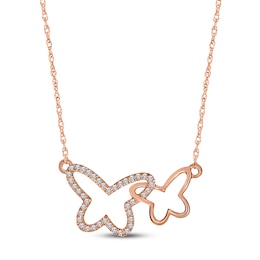 Diamond Butterfly Necklace 1/6 ct tw 10K Rose Gold 18&quot;