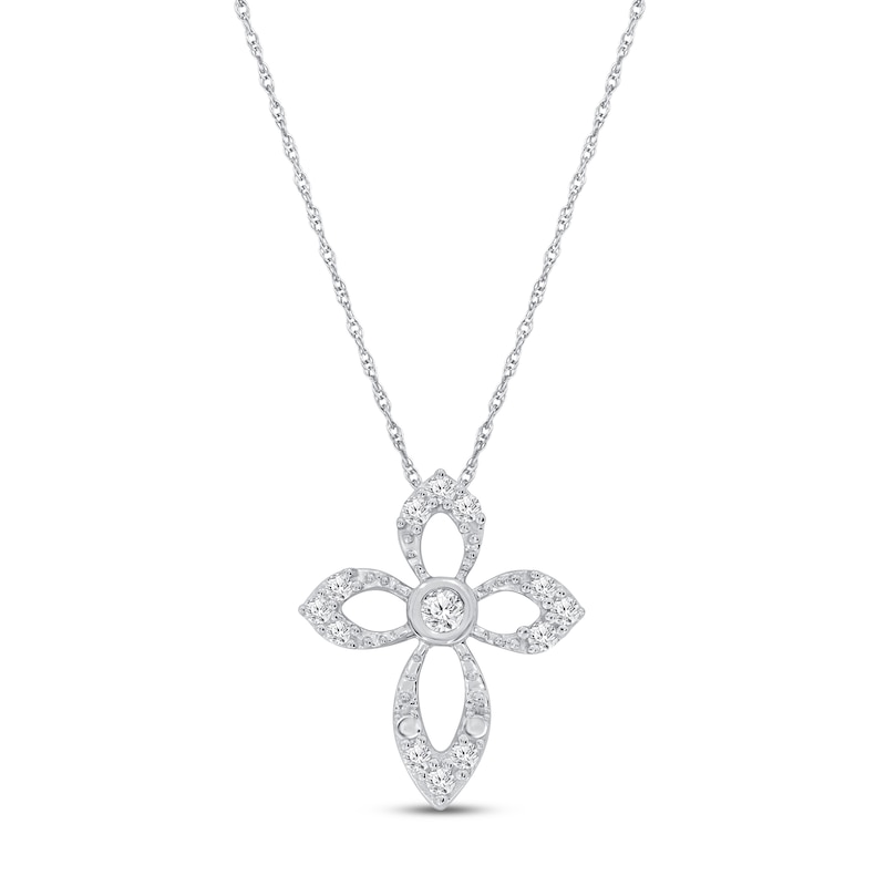 Main Image 1 of Diamond Cross Necklace 1/10 ct tw 10K White Gold 18&quot;