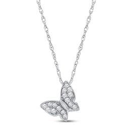 Diamond Butterfly Necklace 1/10 ct tw Sterling Silver 18&quot;