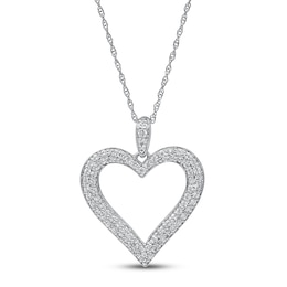 Diamond Heart Necklace 1/2 ct tw Round-cut 10K White Gold 18&quot;