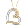 Thumbnail Image 1 of Diamond Heart Necklace 1/4 ct tw Baguette & Round 10K Yellow Gold