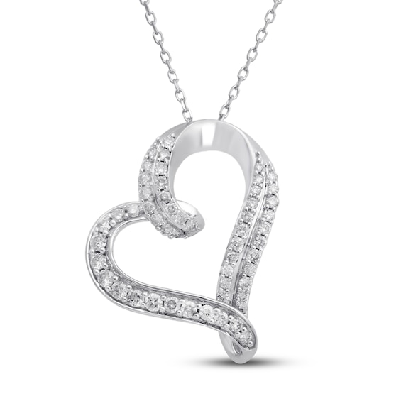 Diamond Heart Necklace 1 2 Ct Tw Round-cut 10k White Gold 